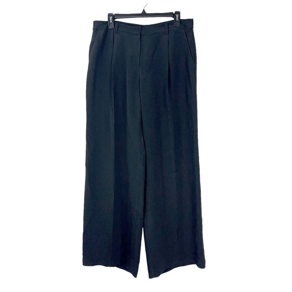 Eileen Fisher 100% silk wide leg trousers pleated belt loops pockets size M - Picture 2 of 13